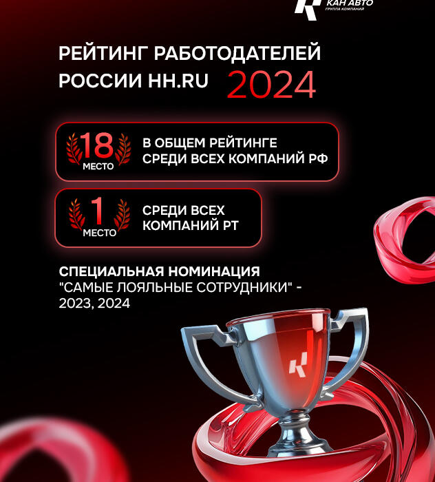 ГК КАН АВТО - 1 место в рейтинге работодателей РТ по версии HH.RU